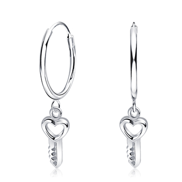 Heart Key Designed Silver Hoop Earring HO-2534